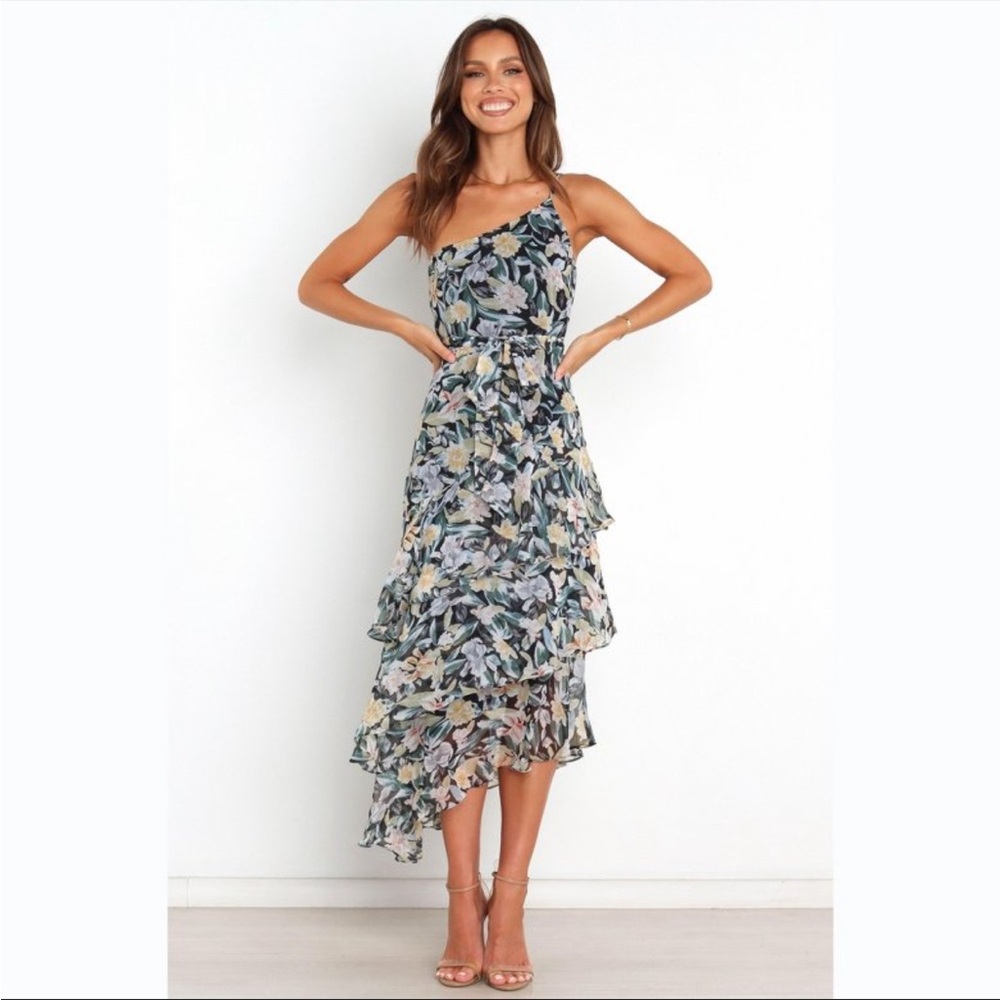 Petal & Pup One Shoulder Floral Dress - Blue and Green